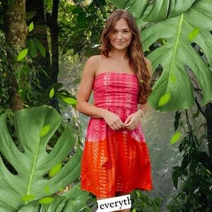 La Plage Ruched Strapless Dress- Ombre- Sunset Tribal Gold Lurex